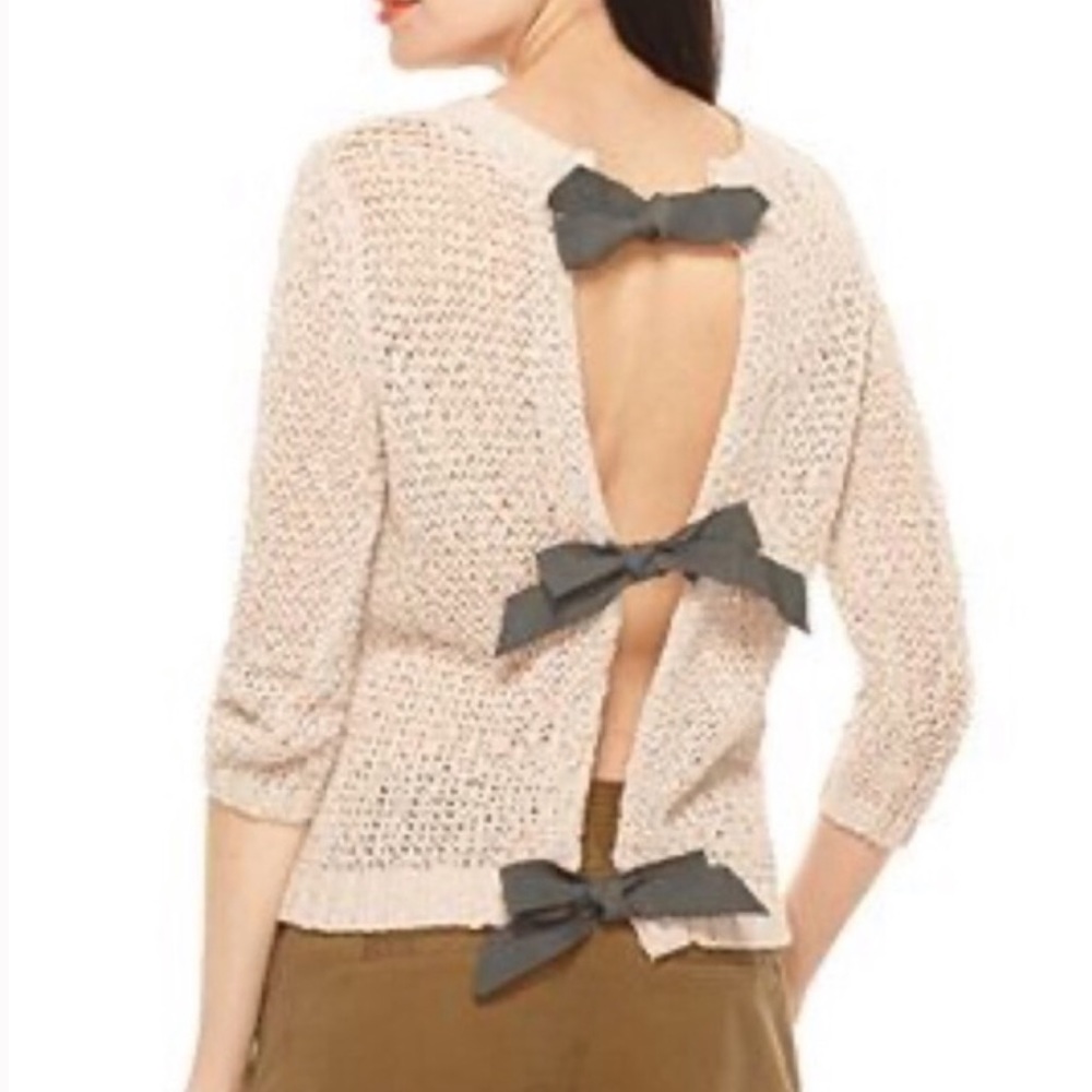 Rachel Roy Open Back Bow Sweater 3/4 Sleeve XS